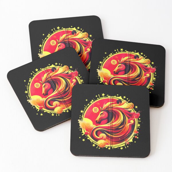 Item preview, Red Gold Horse Illustration Asian Inspired Zodiac Style Circular Art designed and sold by StuZabine.