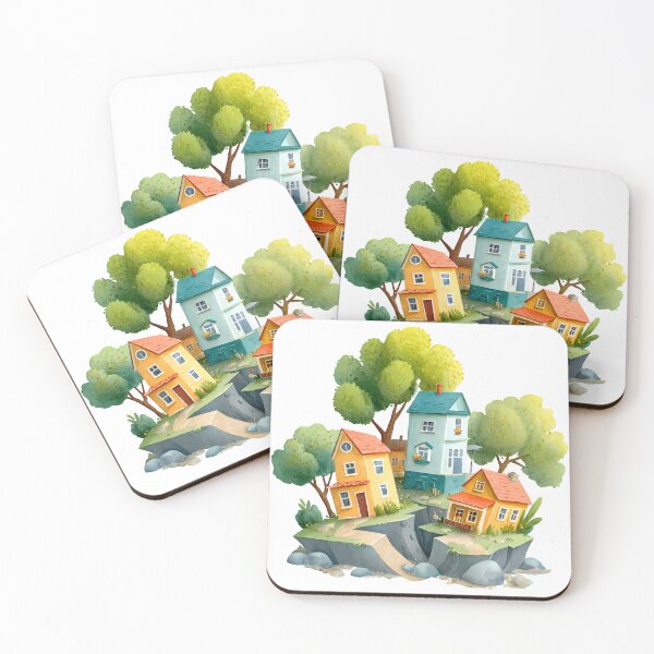 Item preview, Whimsical Floating Village Illustration – Cozy Fantasy Houses on Cliff designed and sold by DesignArtist.ia.