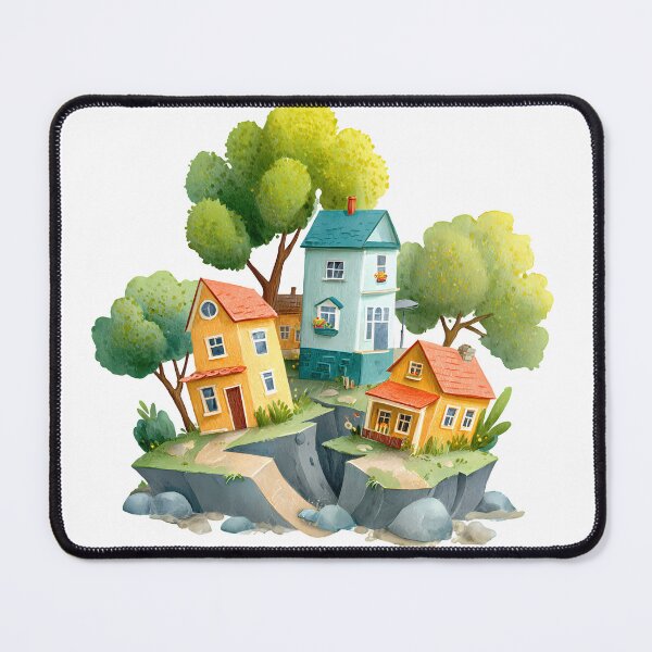 Item preview, Whimsical Floating Village Illustration – Cozy Fantasy Houses on Cliff designed and sold by DesignArtist.ia.