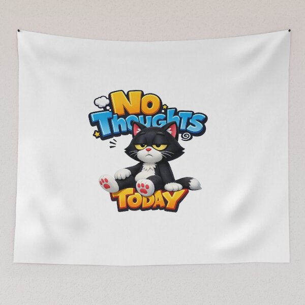 Item preview, No Thoughts Today Funny Sarcastic Lazy Cat designed and sold by HappyPatchEG.