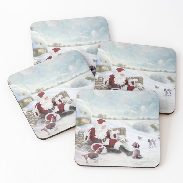 Item preview, Santa and the welsh springer spaniel puppies designed and sold by Rowena Cherry Art.
