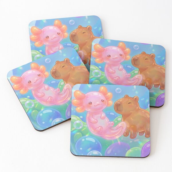 Item preview, Kawaii Gummy Axolotl and Capybara Friends in a Whimsical Bubble World designed and sold by craftedd.