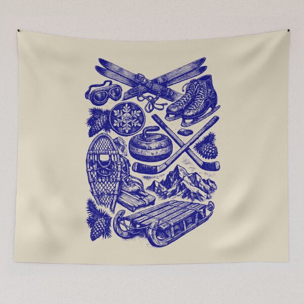 Item preview, Navy Blue Winter Sports - Vintage Blueprint Style designed and sold by DigitalGlade.