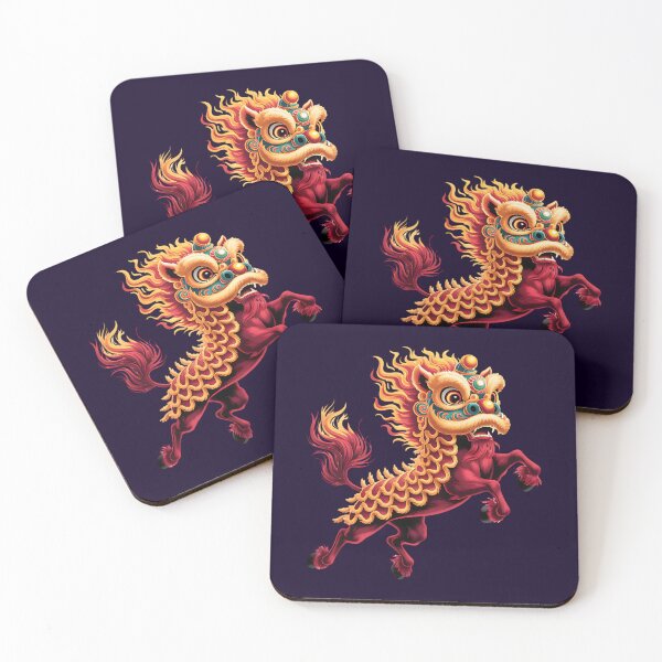 Item preview, Red and gold Chinese mythical creature on white background designed and sold by Trendsecne.