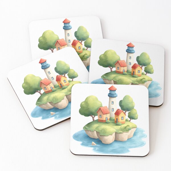 Item preview, Floating Island Lighthouse Village – Whimsical Fantasy Illustration designed and sold by DesignArtist.ia.
