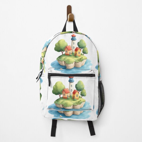 Item preview, Floating Island Lighthouse Village – Whimsical Fantasy Illustration designed and sold by DesignArtist.ia.