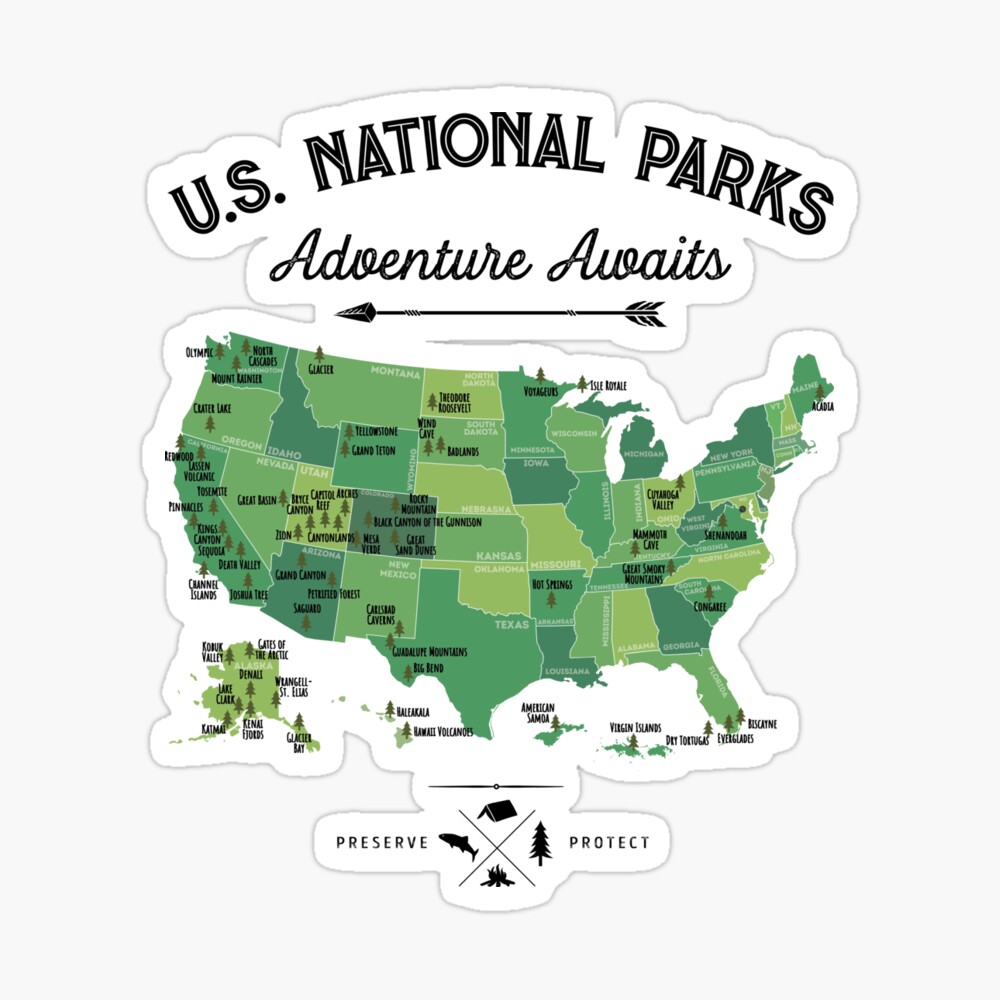 National Parks Map Poster National Park Map Vintage T Shirt - All 59 National Parks Gifts T-Shirt Men  Women Kids" Sticker By Liquegifts | Redbubble