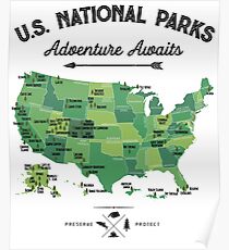Nationalpark Karte Vintage T-Shirt - Alle 59 Nationalparks Geschenke T-Shirt Männer Frauen Kinder Poster
