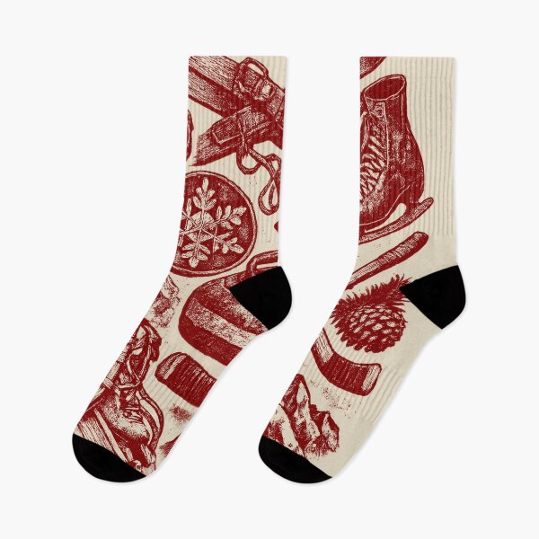 Item preview, Maroon Ski & Skate - Vintage Red Ink Engraving designed and sold by DigitalGlade.