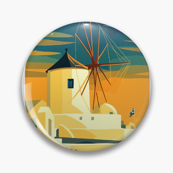 Item preview, Greece - Santorini Windmill - Sunset Aegean Island Illustration designed and sold by darekkocurek.