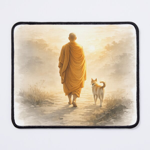Item preview, Peaceful Monk Walking With Dog – Minimal Zen Buddhist Art designed and sold by PutagaShop.