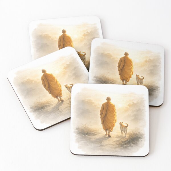 Item preview, Peaceful Monk Walking With Dog – Minimal Zen Buddhist Art designed and sold by PutagaShop.
