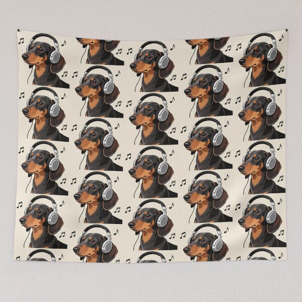 Item preview, Dachsund with Music Earphones designed and sold by Dachshund Society.