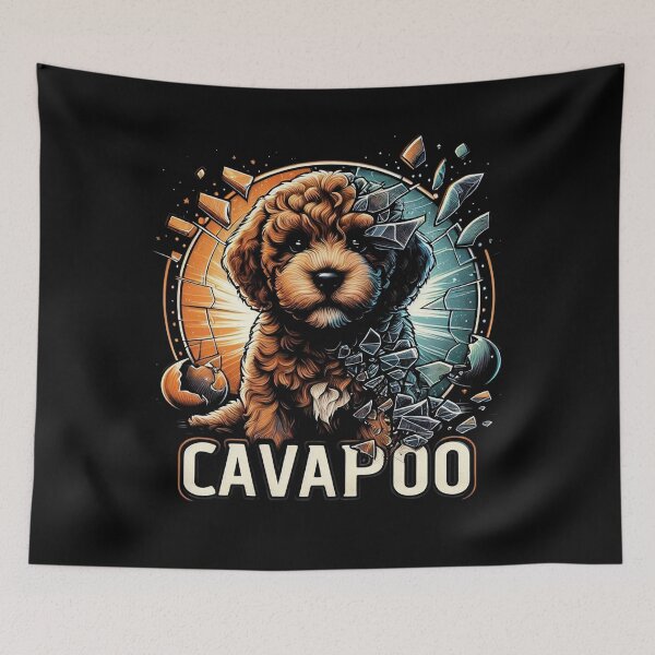 Item preview, cavapoo broken Glass Style mom dad kid designed and sold by SALI MANI.