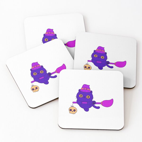 Item preview, Cute Witch Cat Flying on Broom Kawaii Halloween Illustration designed and sold by Horrify.