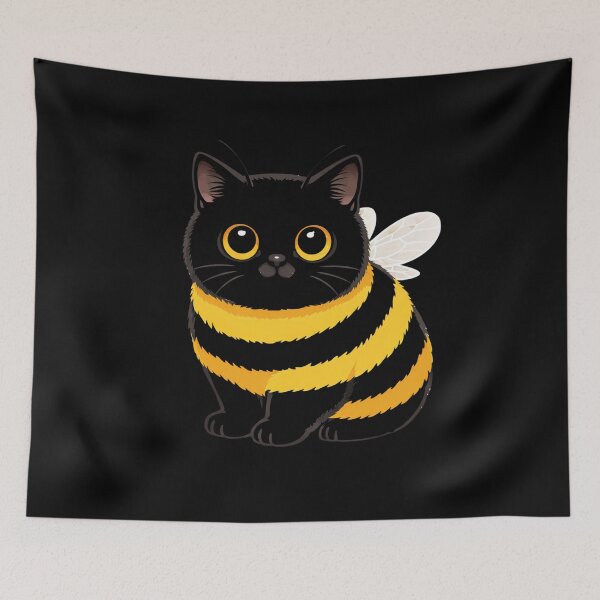 Item preview, Cute Bee Cat – Kawaii Cat Bee Monochrome Illustration designed and sold by PutagaShop.