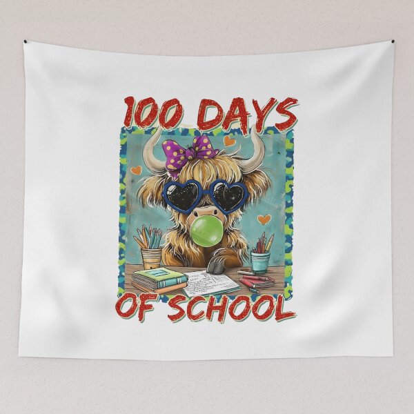 Artikelvorschau, 100 Tage Schule, Fröhliche 100 Tage Schule, Heilige Kuh, 100 Tage Schule, Hochlandrind, Lehrerleben entworfen und verkauft von DesignDenDo ⭐⭐⭐⭐⭐.