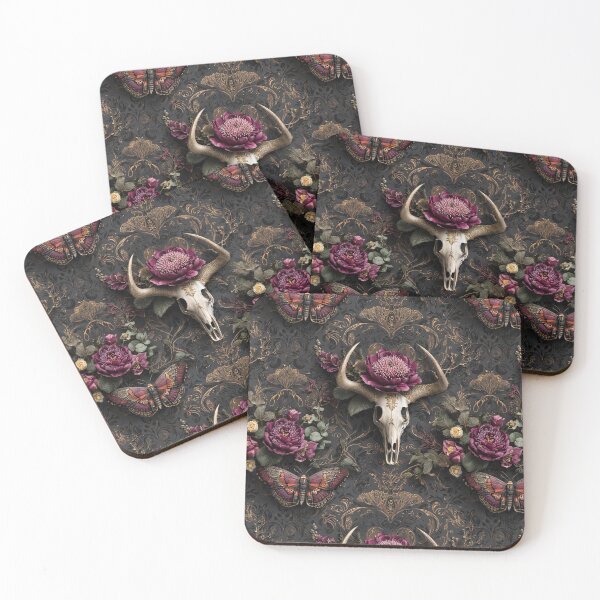 Item preview, Dark Gothic Roses Butterfly Deer Antlers Skull Art designed and sold by Anastasiia Yurevych.