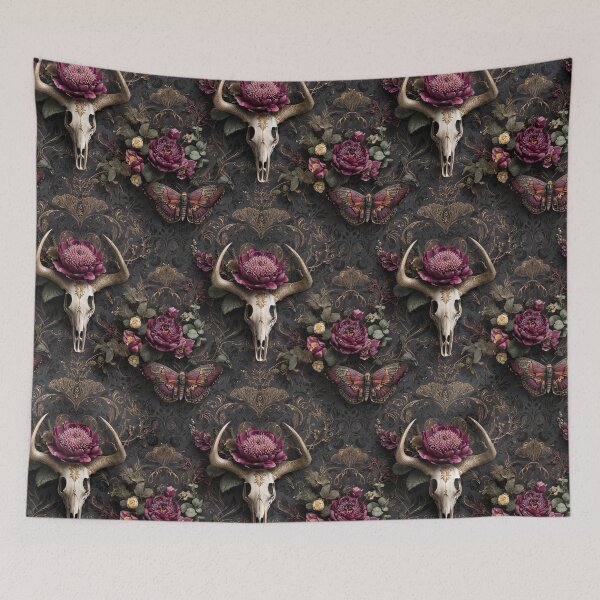 Item preview, Dark Gothic Roses Butterfly Deer Antlers Skull Art designed and sold by Anastasiia Yurevych.