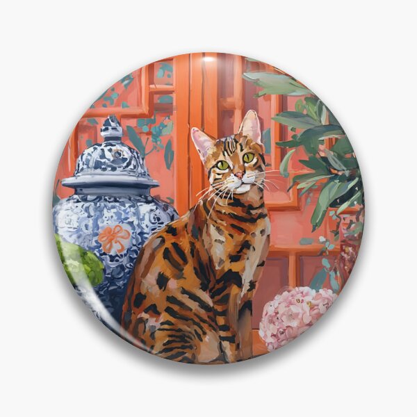 Item preview, Grandmillennial art, Bengal cat in earthy, vibrant orange chinoiserie room designed and sold by SophieClimaArt.