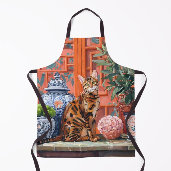 Item preview, Grandmillennial art, Bengal cat in earthy, vibrant orange chinoiserie room designed and sold by SophieClimaArt.