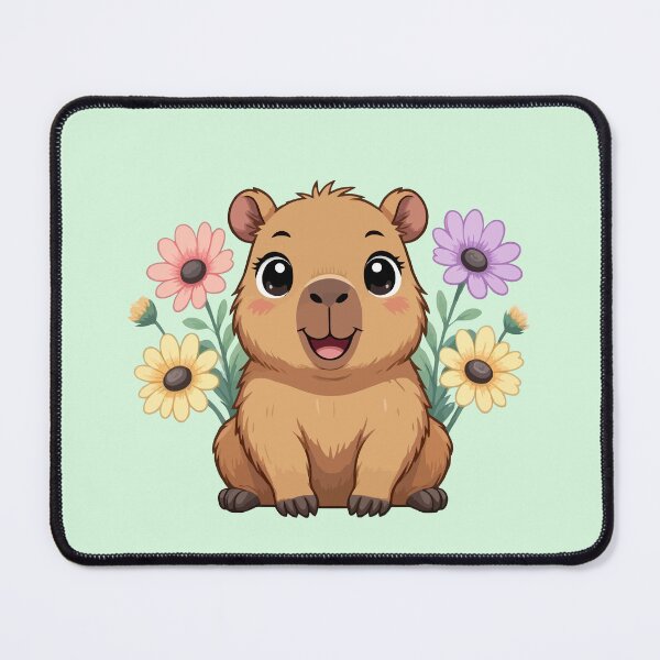 Item preview, Adorable Happy Kawaii Capybara Surrounded by Pastel Flowers designed and sold by Blooms & Paws Haven .