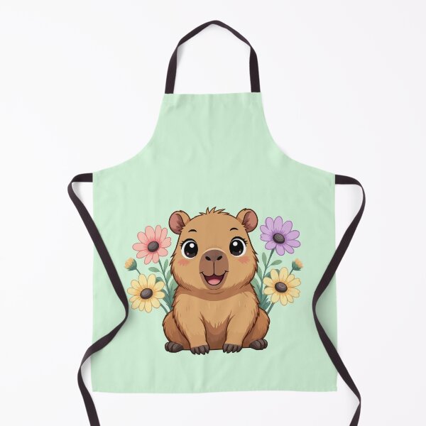 Item preview, Adorable Happy Kawaii Capybara Surrounded by Pastel Flowers designed and sold by Blooms & Paws Haven .