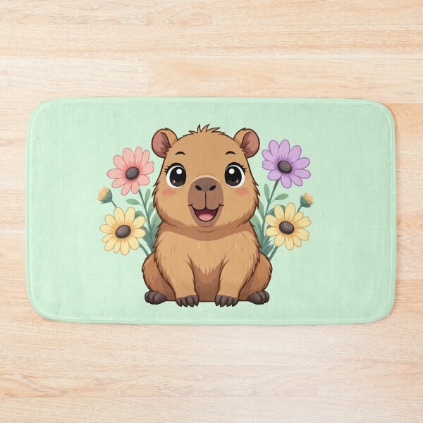 Item preview, Adorable Happy Kawaii Capybara Surrounded by Pastel Flowers designed and sold by Blooms & Paws Haven .