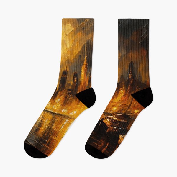 Item preview, Moonfire Skyline - Fiery Cityscape Under Full Moon designed and sold by Joey Santiago.