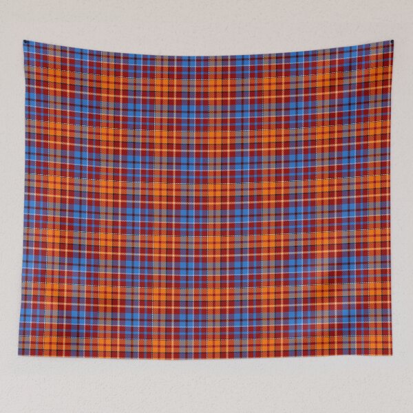 Item preview, Blue and Orange Tartan Plaid On Red Background  designed and sold by PatternTitan.