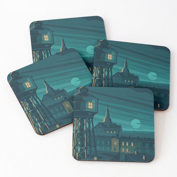 Item preview, Poland - Silesia - Nikiszowiec at Night – Atmospheric Katowice Illustration designed and sold by darekkocurek.