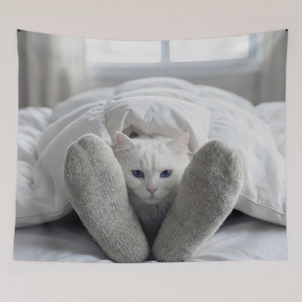 Item preview, White Cat Under a White Duvet designed and sold by Maria Dryfhout.