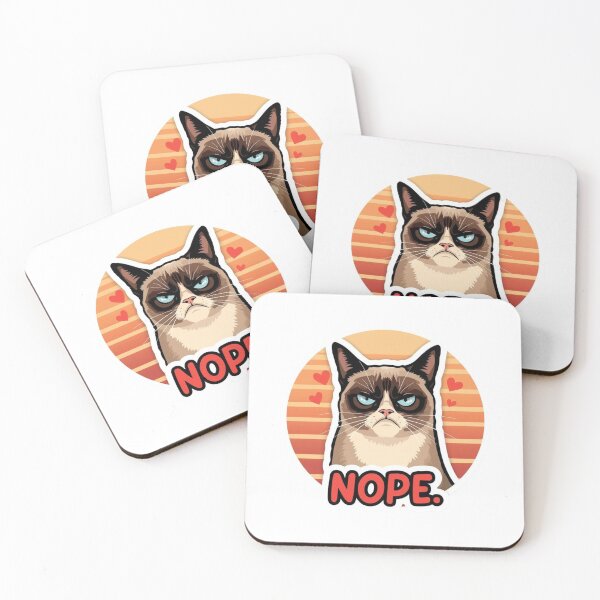 Item preview, Funny Anti-Valentine Grumpy Cat NOPE Sticker - Sarcastic Love Retro Sunset Art designed and sold by The Grumpy Pet Club.