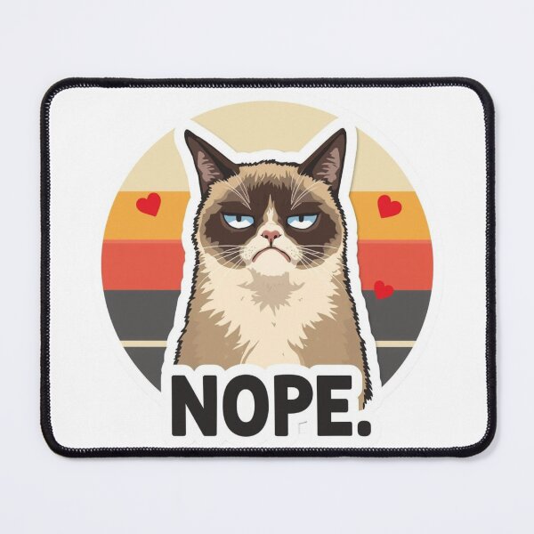 Item preview, grumpy Anti-Valentine Grumpy Cat NOPE Sticker - Sarcastic Love Retro Sunset Art designed and sold by The Grumpy Pet Club.