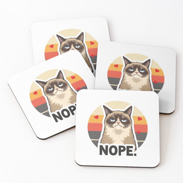 Item preview, grumpy Anti-Valentine Grumpy Cat NOPE Sticker - Sarcastic Love Retro Sunset Art designed and sold by The Grumpy Pet Club.