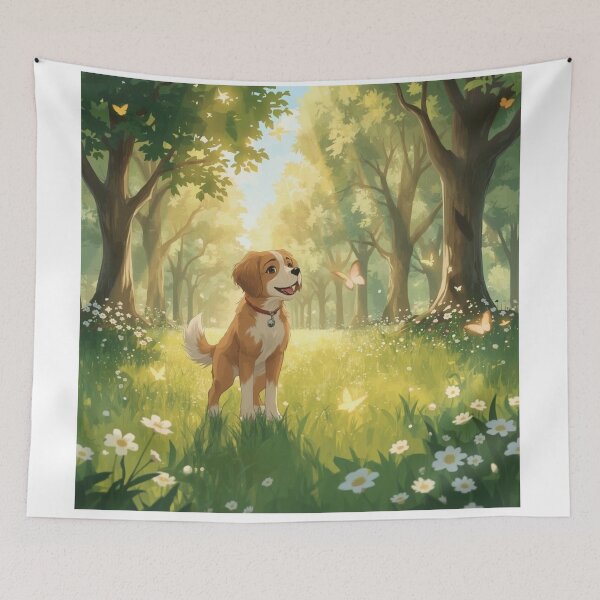 Item preview, Joyful Puppy in a Sunlit Forest designed and sold by DreamistStore.