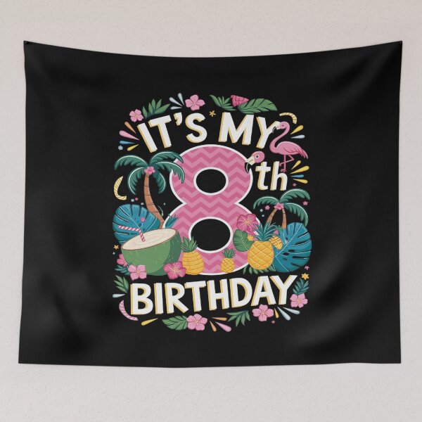 Item preview, It's My 8th Birthday Flamingo  Hawaii 8 Yrs Old Girl  designed and sold by FadeOfThrone.