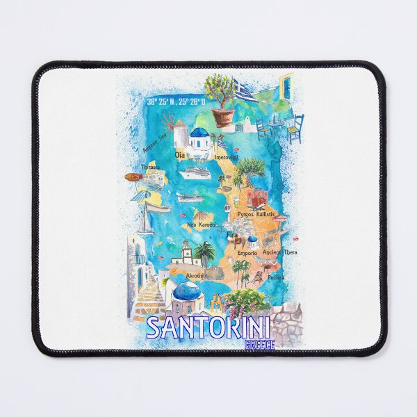 Item preview, Santorini Greece Cyclades Illustrated Island Map with Iconic Highlights - Vertical Edition designed and sold by artshop77.