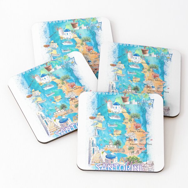 Item preview, Santorini Greece Cyclades Illustrated Island Map with Iconic Highlights - Vertical Edition designed and sold by artshop77.