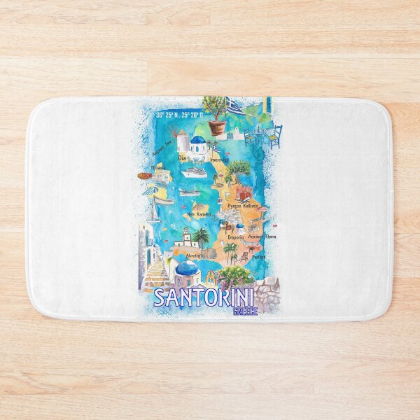 Item preview, Santorini Greece Cyclades Illustrated Island Map with Iconic Highlights - Vertical Edition designed and sold by artshop77.