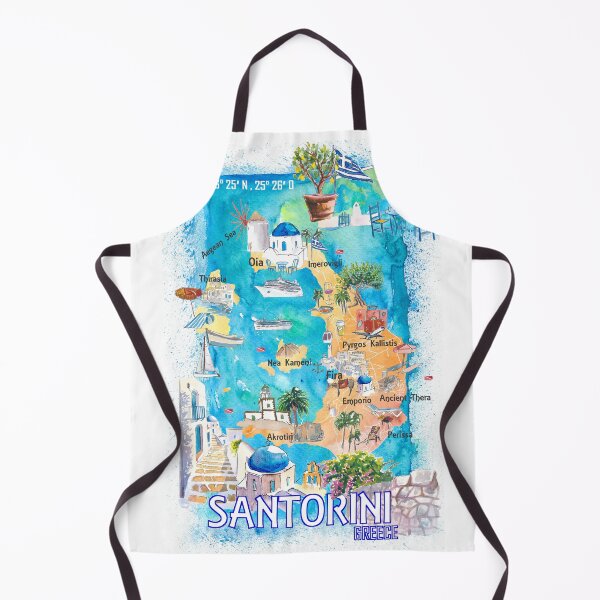 Item preview, Santorini Greece Cyclades Illustrated Island Map with Iconic Highlights - Vertical Edition designed and sold by artshop77.