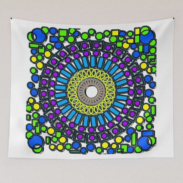 Item preview, "Geometric Mandala with Concentric Rings and Colorful Shapes" designed and sold by nighttime1990.