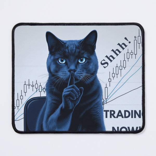 Item preview, Shhh! Trading Now! Serious Trader Cat with Candlestick Chart designed and sold by Kovrika.