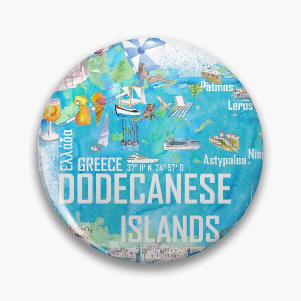 Item preview, Dodecanese Islands Greece Illustrated Travel Map – Rhodes, Kos, Patmos, Symi & Karpathos Iconic Highlights designed and sold by artshop77.