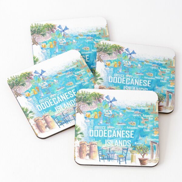 Item preview, Dodecanese Islands Greece Illustrated Travel Map – Rhodes, Kos, Patmos, Symi & Karpathos Iconic Highlights designed and sold by artshop77.