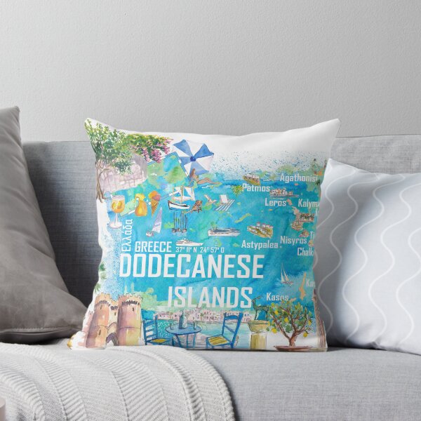 Item preview, Dodecanese Islands Greece Illustrated Travel Map – Rhodes, Kos, Patmos, Symi & Karpathos Iconic Highlights designed and sold by artshop77.