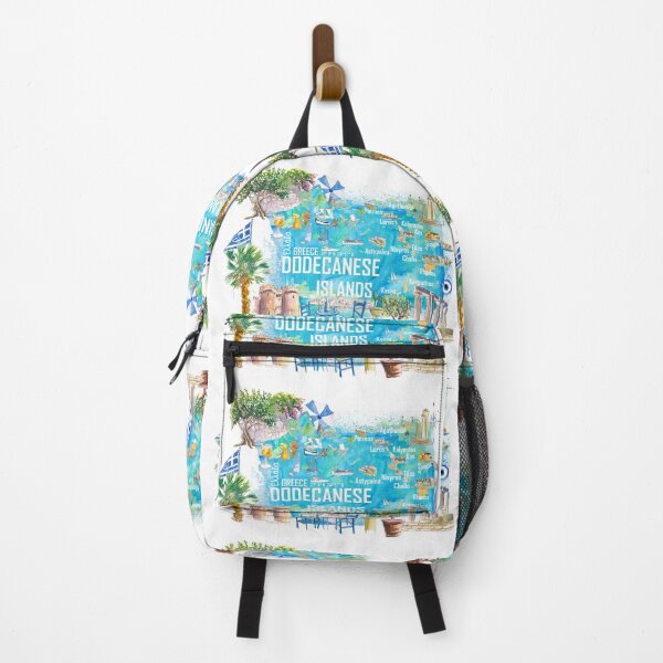 Item preview, Dodecanese Islands Greece Illustrated Travel Map – Rhodes, Kos, Patmos, Symi & Karpathos Iconic Highlights designed and sold by artshop77.
