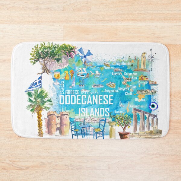 Item preview, Dodecanese Islands Greece Illustrated Travel Map – Rhodes, Kos, Patmos, Symi & Karpathos Iconic Highlights designed and sold by artshop77.