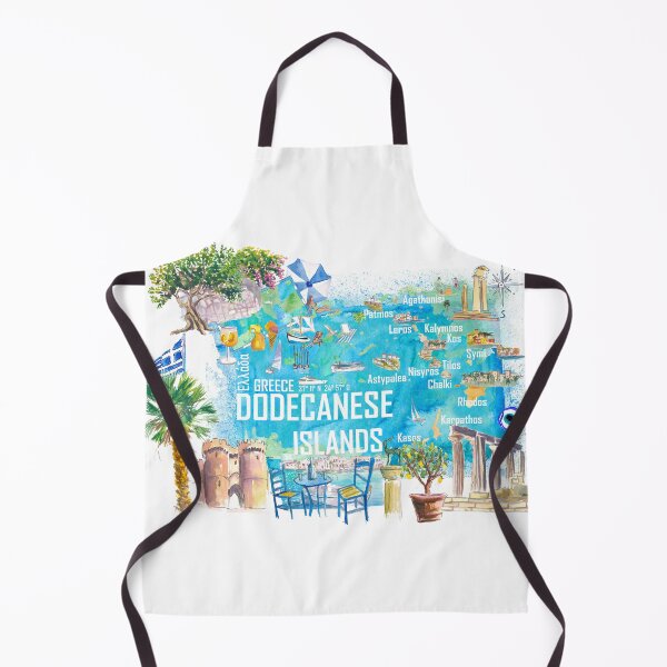 Item preview, Dodecanese Islands Greece Illustrated Travel Map – Rhodes, Kos, Patmos, Symi & Karpathos Iconic Highlights designed and sold by artshop77.