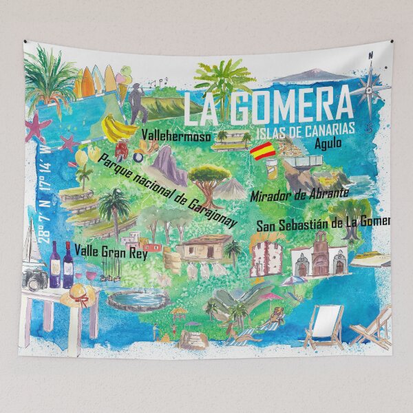 Item preview, La Gomera Spain Canary Islands Illustrated Map with Iconic Highlights designed and sold by artshop77.
